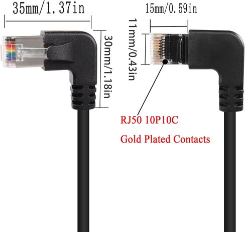 QIANRENON 90° Angle RJ50 10P10C Ethernet Cable,10P 10C Male to Right Angle Male Communication Cable,Cat5E,with Shield,Microphone Connections for Data and Mobile Radios,30cm/11.8in (Down Angle) in Kuwait