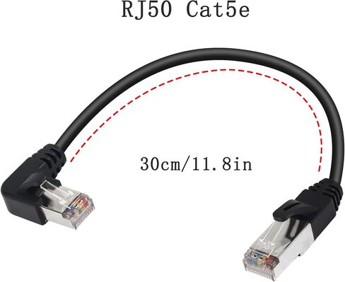 QIANRENON 90° Angle RJ50 10P10C Ethernet Cable,10P 10C Male to Right Angle Male Communication Cable,Cat5E,with Shield,Microphone Connections for Data and Mobile Radios,30cm/11.8in (Down Angle) in Kuwait