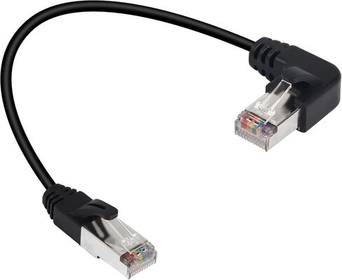 QIANRENON 90° Angle RJ50 10P10C Ethernet Cable,10P 10C Male to Right Angle Male Communication Cable,Cat5E,with Shield,Microphone Connections for Data and Mobile Radios,30cm/11.8in (Down Angle) in Kuwait