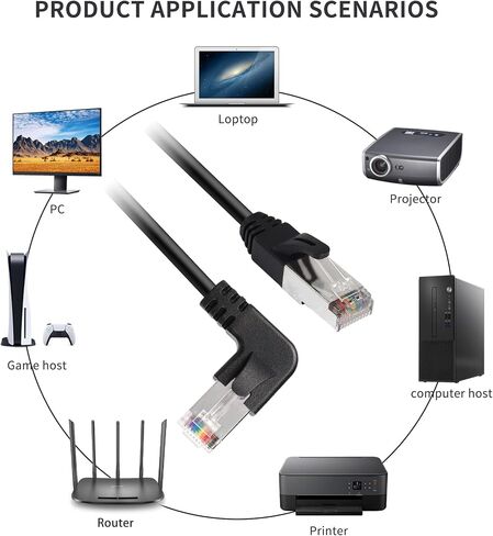 QIANRENON 90° Angle RJ50 10P10C Ethernet Cable,10P 10C Male to Right Angle Male Communication Cable,Cat5E,with Shield,Microphone Connections for Data and Mobile Radios,30cm/11.8in (Down Angle) in Kuwait