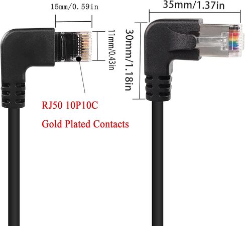 QIANRENON 90° Angle RJ50 10P10C Ethernet Cable,10P 10C Male to Right Angle Male Communication Cable,Cat5E,with Shield,Microphone Connections for Data and Mobile Radios,30cm/11.8in (Down Angle) in Kuwait