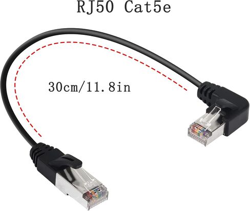 QIANRENON 90° Angle RJ50 10P10C Ethernet Cable,10P 10C Male to Right Angle Male Communication Cable,Cat5E,with Shield,Microphone Connections for Data and Mobile Radios,30cm/11.8in (Down Angle) in Kuwait