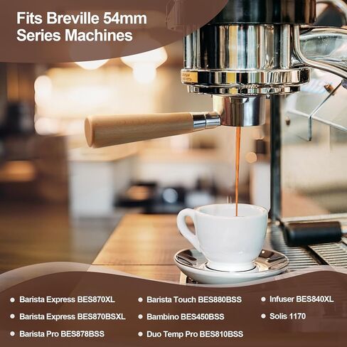 54 mm Bottomless Portafilter with Puck Screen, 3 Ears Espresso Portafilter Compatible with Breville Barista Express Machines,Stainless Steel Portafilter and Rosewood Handle in Kuwait