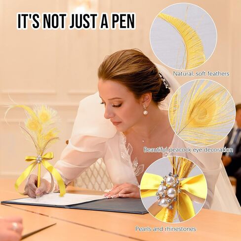CROWN GUIDE Peacock Feather Quill Pen for Wedding Guest Book Cute Fancy Ballpoint Pens for Journaling Women Reception Signing Bridal Shower Nikkah Pen for 1920s Gatsby Accessories Party Decoration in Kuwait