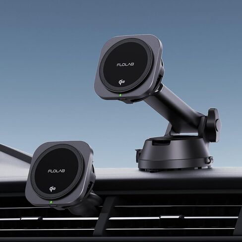 FLOLAB Qi2 15W Wireless Car Charger for iPhone 16/15/14/13/12 Qi2 Car Charger, Magnetic Vent/Foldable Dashboard/Windshell Mount Car Phone Holder, Fast Charging with Cooling in Kuwait