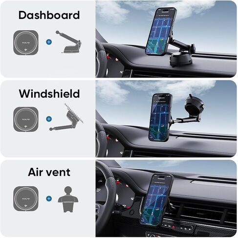 FLOLAB Qi2 15W Wireless Car Charger for iPhone 16/15/14/13/12 Qi2 Car Charger, Magnetic Vent/Foldable Dashboard/Windshell Mount Car Phone Holder, Fast Charging with Cooling in Kuwait