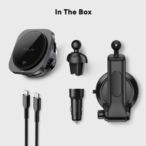 FLOLAB Qi2 15W Wireless Car Charger for iPhone 16/15/14/13/12 Qi2 Car Charger, Magnetic Vent/Foldable Dashboard/Windshell Mount Car Phone Holder, Fast Charging with Cooling in Kuwait