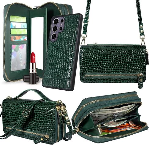 Harryshell Compatible with Samsung Galaxy S25 Ultra Case Wallet Multi Zipper Detachable Removable Cover Purse with Card Slots Holder Mirror Crossbody Wrist Strap for 6.9 inch (Black) in Kuwait
