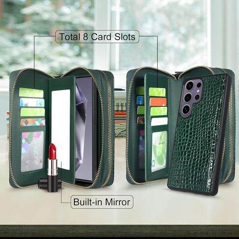 Harryshell Compatible with Samsung Galaxy S25 Ultra Case Wallet Multi Zipper Detachable Removable Cover Purse with Card Slots Holder Mirror Crossbody Wrist Strap for 6.9 inch (Black) in Kuwait