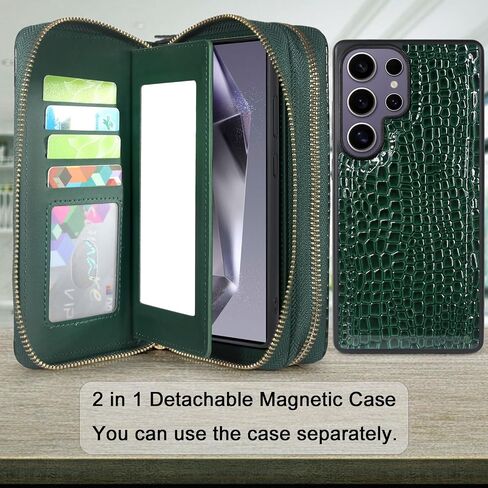 Harryshell Compatible with Samsung Galaxy S25 Ultra Case Wallet Multi Zipper Detachable Removable Cover Purse with Card Slots Holder Mirror Crossbody Wrist Strap for 6.9 inch (Black) in Kuwait