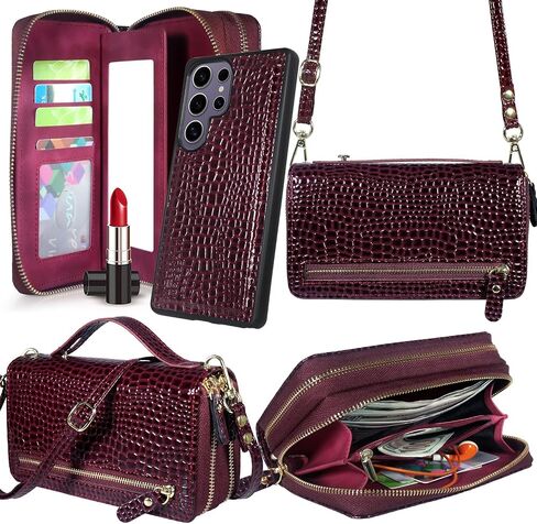 Harryshell Compatible with Samsung Galaxy S25 Ultra Case Wallet Multi Zipper Detachable Removable Cover Purse with Card Slots Holder Mirror Crossbody Wrist Strap for 6.9 inch (Black) in Kuwait