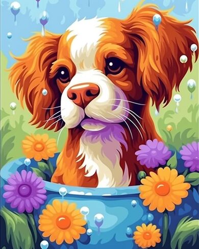 Linkmonde Kids' Painting by Numbers DIY Acrylic Painting Kit for Kids & Adults Beginner – 16" x 20" Colorful Cute Dog Art in Saudi Arabia