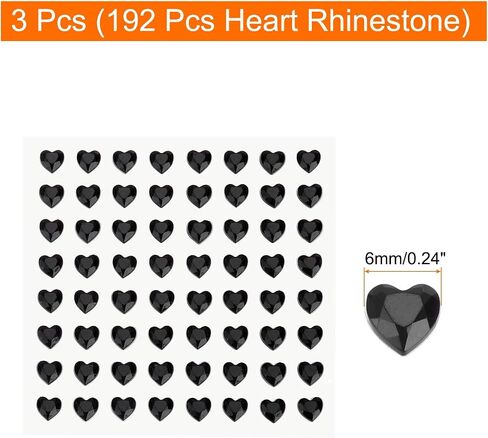 MECCANIXITY 192 Pcs Heart Rhinestone 6mm Self Adhesive Gems Stickers Jewelry Stickers for Jewelry Making, Valentine Makeup, DIY Crafts, Black in Saudi Arabia