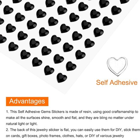 MECCANIXITY 192 Pcs Heart Rhinestone 6mm Self Adhesive Gems Stickers Jewelry Stickers for Jewelry Making, Valentine Makeup, DIY Crafts, Black in Saudi Arabia