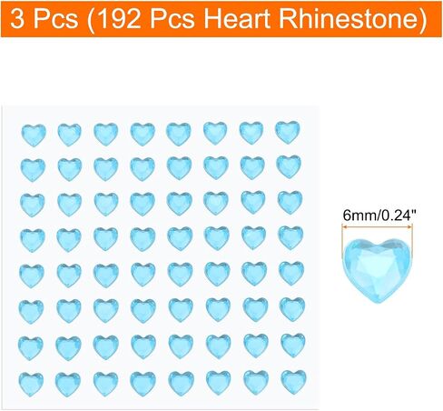 MECCANIXITY 192 Pcs Heart Rhinestone 6mm Self Adhesive Gems Stickers Jewelry Stickers for Jewelry Making, Valentine Makeup, DIY Crafts, Black in Saudi Arabia