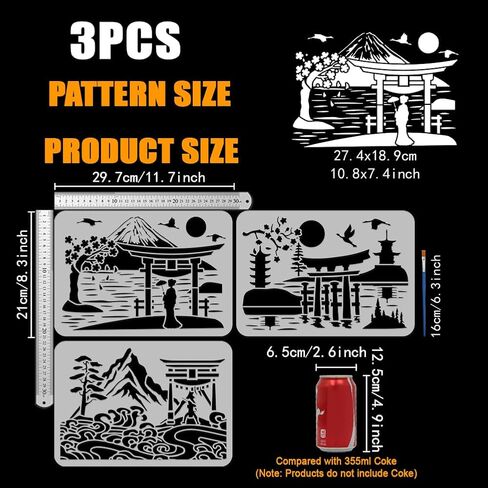 Fingerinspire 3 PCS طبقات الشريط النمر رسم الاستنسل مع فرشاة الطلاء 11.8x11.8inch قالب الطلاء التمويه القابل لإعادة الاستخدام in Kuwait