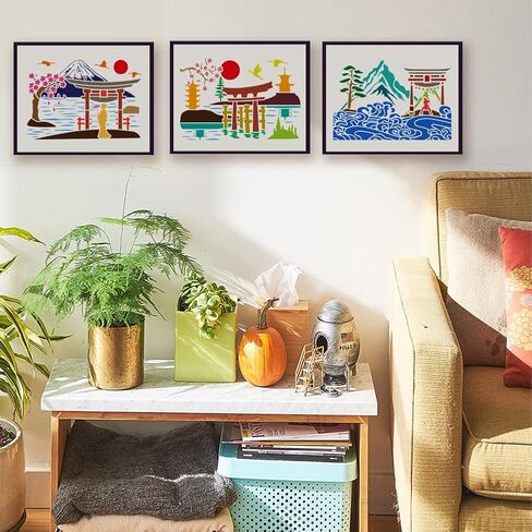 Fingerinspire 3 PCS طبقات الشريط النمر رسم الاستنسل مع فرشاة الطلاء 11.8x11.8inch قالب الطلاء التمويه القابل لإعادة الاستخدام in Kuwait