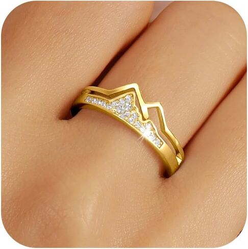 FUNYCHEN Christmas Gifts Mountain Ring for Women Sterling Silver Faith Moves Moutains Inspirational Rings to My Daughter Stacking Wave Ring Dainty Keep Climbing Ring Bands US Size 5-10 in Kuwait