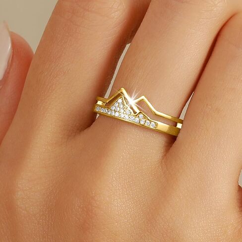 FUNYCHEN Christmas Gifts Mountain Ring for Women Sterling Silver Faith Moves Moutains Inspirational Rings to My Daughter Stacking Wave Ring Dainty Keep Climbing Ring Bands US Size 5-10 in Kuwait