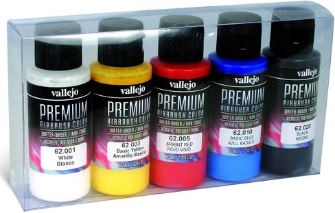 Vallejo - Premium Color Set Fluorescent Colors | Water-Based Multi-Surface Pigments | High-Visibility UV Reactive Colors | Acrylic Professional Airbrushing Kit | 5 Bottles x 60 ml. (2.02 fl.oz.) in Saudi Arabia