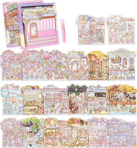 3D Sticker Scene, 20 Sets DIY 3D House Stickers with Box-Packed, Sticker Therapy Cute Cartoon Scenes for Adults Kids Relief Stress Pass The Time,Make Your Own Mini Room Scenes in Kuwait