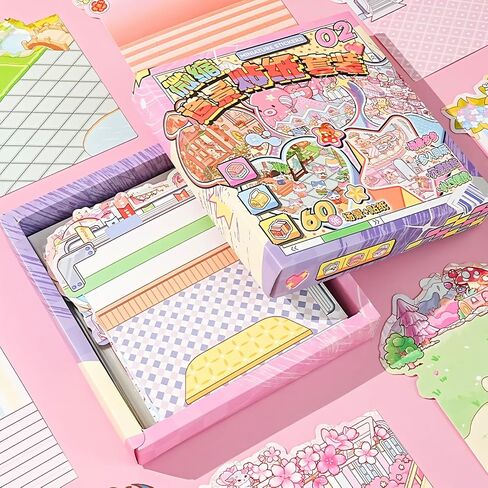 3D Sticker Scene, 20 Sets DIY 3D House Stickers with Box-Packed, Sticker Therapy Cute Cartoon Scenes for Adults Kids Relief Stress Pass The Time,Make Your Own Mini Room Scenes in Kuwait
