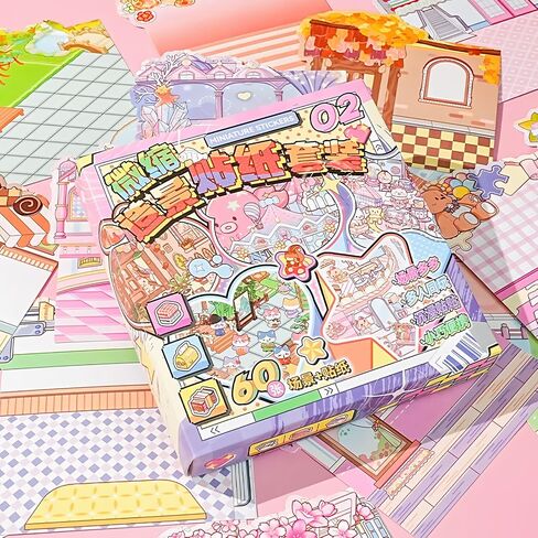 3D Sticker Scene, 20 Sets DIY 3D House Stickers with Box-Packed, Sticker Therapy Cute Cartoon Scenes for Adults Kids Relief Stress Pass The Time,Make Your Own Mini Room Scenes in Kuwait