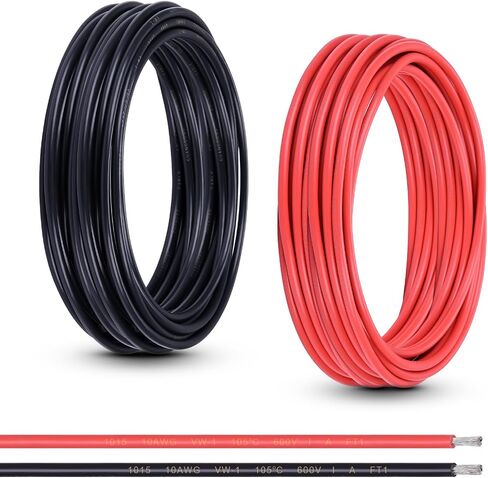 سلك Shirbly ذو قياسين - 10FT أحمر و10FT أسود 2 AWG كبل نحاسي معلب لسلك السيارة الصوتي والمقطورة البحرية (2AWG 10FT أحمر + 10FT أسود) in Saudi Arabia