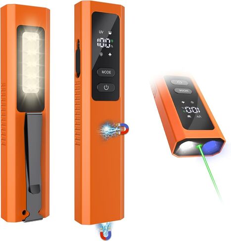 EDC Flashlight 4 in 1 Pocket Magnetic Flashlight High Lumens Work Light with Green Beam & UV Light & Warning Light Combo EDC Light Rechargeable LT-010 (Black) in Saudi Arabia