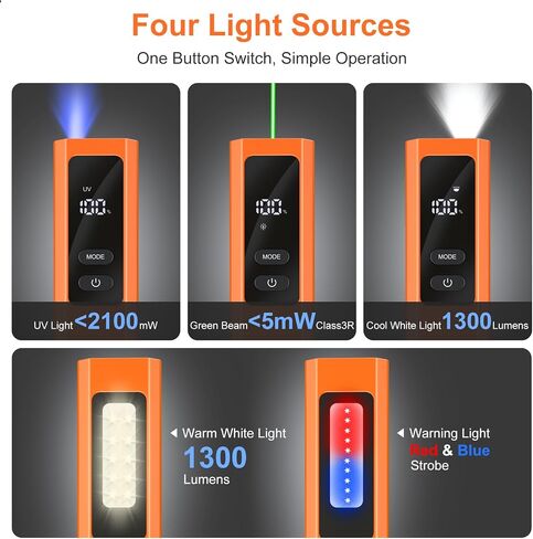 EDC Flashlight 4 in 1 Pocket Magnetic Flashlight High Lumens Work Light with Green Beam & UV Light & Warning Light Combo EDC Light Rechargeable LT-010 (Black) in Saudi Arabia