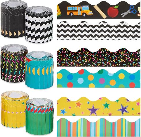6 Rolls Rolls Scalloproom Bulletin Boards Borders for Chalkboard Decor ، لوحات البيضاء ، الزخارف المدرسية ، 6 تصميمات لمستلزمات المعلمين (78 تزيين) in Kuwait