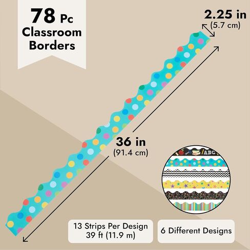 6 Rolls Rolls Scalloproom Bulletin Boards Borders for Chalkboard Decor ، لوحات البيضاء ، الزخارف المدرسية ، 6 تصميمات لمستلزمات المعلمين (78 تزيين) in Kuwait