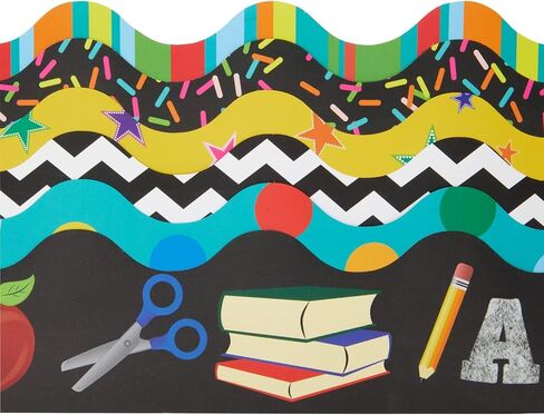 6 Rolls Rolls Scalloproom Bulletin Boards Borders for Chalkboard Decor ، لوحات البيضاء ، الزخارف المدرسية ، 6 تصميمات لمستلزمات المعلمين (78 تزيين) in Kuwait
