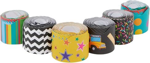 6 Rolls Rolls Scalloproom Bulletin Boards Borders for Chalkboard Decor ، لوحات البيضاء ، الزخارف المدرسية ، 6 تصميمات لمستلزمات المعلمين (78 تزيين) in Kuwait
