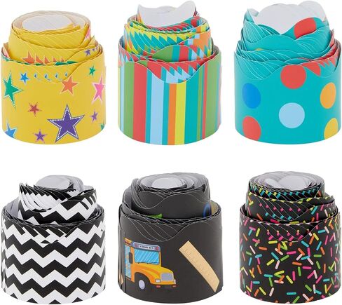 6 Rolls Rolls Scalloproom Bulletin Boards Borders for Chalkboard Decor ، لوحات البيضاء ، الزخارف المدرسية ، 6 تصميمات لمستلزمات المعلمين (78 تزيين) in Kuwait