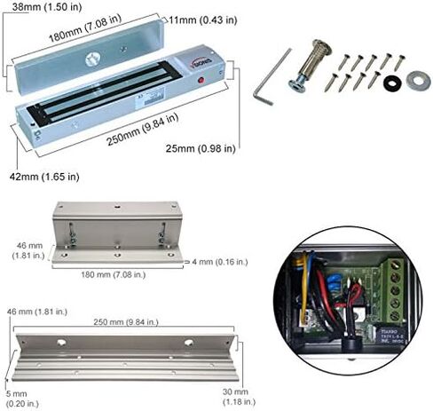 Visionis VIS-7463 One Door Access Control Outswinging Door 600lbs Electromagnetic Lock Kit with Wireless Receiver and Remote Magnetic Lock System with VIS-7030 White Push to Exit Button in Kuwait
