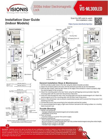Visionis VIS-7463 One Door Access Control Outswinging Door 600lbs Electromagnetic Lock Kit with Wireless Receiver and Remote Magnetic Lock System with VIS-7030 White Push to Exit Button in Kuwait