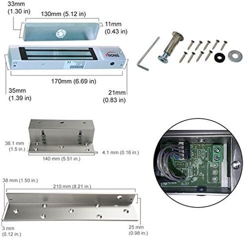 Visionis VIS-7463 One Door Access Control Outswinging Door 600lbs Electromagnetic Lock Kit with Wireless Receiver and Remote Magnetic Lock System with VIS-7030 White Push to Exit Button in Kuwait
