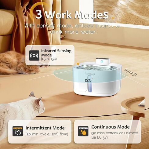 Cat Water Fountain Stainless Steel for Drinking, Pet Water Fountains 3.2L/108 OZ Automatic Water Dispenser Bowl with Filter Pump Spout for Indoor Multiple Pets, Rechargeable Quiet Large in Saudi Arabia