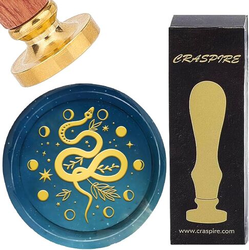 Craspire Snake Wax Seal Stamp Moon Moon Star Retro Sealing Wax Stamp 25mm قابلة للإزالة من النحاس مع مقبض Rosewood for Diy Scrapbooking Wrap Packages Wine Packages in Kuwait