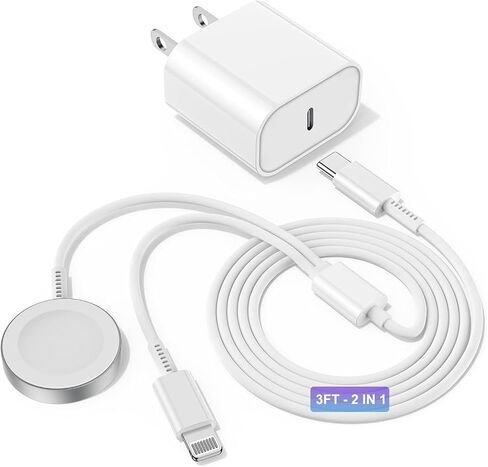 Upgraded for Apple Watch Charger, 2 in 1 USB C Magnetic iWatch Charger Cord & USB-C to L Cable 3FT with Type C Block, Fast Charging i-Watch Series Ultra/9/8/7/6/SE/5, for Phone 14/13/12 Series-Black in Saudi Arabia