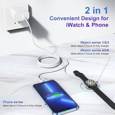 Upgraded for Apple Watch Charger, 2 in 1 USB C Magnetic iWatch Charger Cord & USB-C to L Cable 3FT with Type C Block, Fast Charging i-Watch Series Ultra/9/8/7/6/SE/5, for Phone 14/13/12 Series-Black in Saudi Arabia