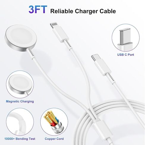 Upgraded for Apple Watch Charger, 2 in 1 USB C Magnetic iWatch Charger Cord & USB-C to L Cable 3FT with Type C Block, Fast Charging i-Watch Series Ultra/9/8/7/6/SE/5, for Phone 14/13/12 Series-Black in Saudi Arabia