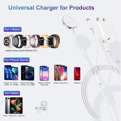 Upgraded for Apple Watch Charger, 2 in 1 USB C Magnetic iWatch Charger Cord & USB-C to L Cable 3FT with Type C Block, Fast Charging i-Watch Series Ultra/9/8/7/6/SE/5, for Phone 14/13/12 Series-Black in Saudi Arabia