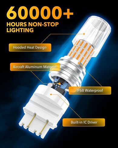 OXILAM 2023 ترقية 7443 7440 LED لمبة كهرمانية مع مروحة، CANBUS خالية من الأخطاء، 4000LM 600% أكثر سطوعًا، ضوء إشارة الانعطاف مضاد للفلاش المفرط، T20 7441 W21W WY21W 7440NA استبدال لمبة الوامض (حزمة من 2) in Kuwait