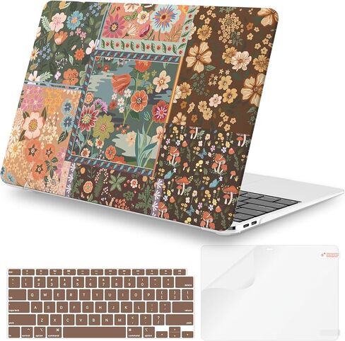 iCasso for MacBook Air 13 inch Case 2021 2020 2019 2018 Release A2337 M1 A2179 A1932, Flower Hard Shell Protective Case for MacBook Air 13.3 inch + Keyboard Cover + Screen Film, Brown in Saudi Arabia
