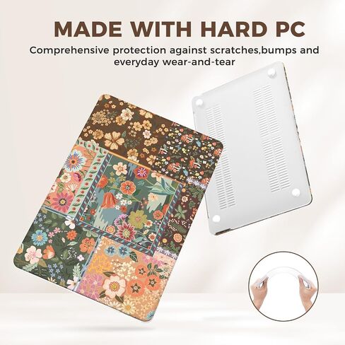 iCasso for MacBook Air 13 inch Case 2021 2020 2019 2018 Release A2337 M1 A2179 A1932, Flower Hard Shell Protective Case for MacBook Air 13.3 inch + Keyboard Cover + Screen Film, Brown in Saudi Arabia