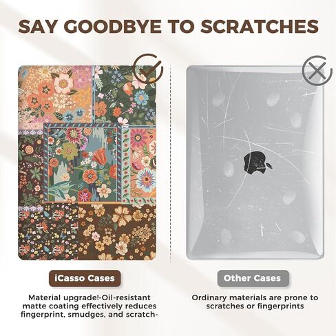 iCasso for MacBook Air 13 inch Case 2021 2020 2019 2018 Release A2337 M1 A2179 A1932, Flower Hard Shell Protective Case for MacBook Air 13.3 inch + Keyboard Cover + Screen Film, Brown in Saudi Arabia
