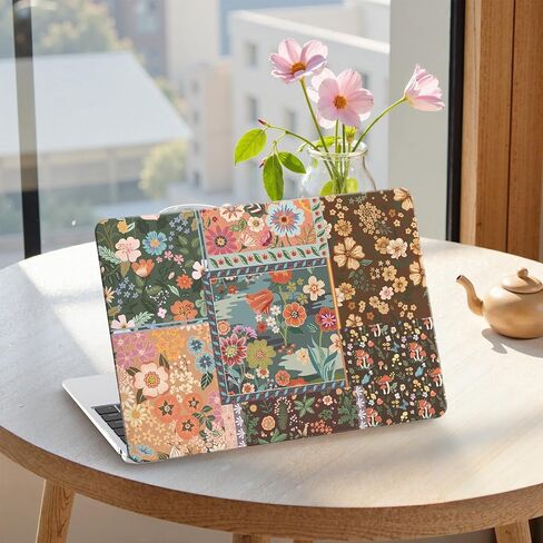 iCasso for MacBook Air 13 inch Case 2021 2020 2019 2018 Release A2337 M1 A2179 A1932, Flower Hard Shell Protective Case for MacBook Air 13.3 inch + Keyboard Cover + Screen Film, Brown in Saudi Arabia