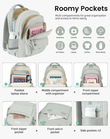 Cute Teen Girls Backpack, Big Student School Backpack Laptop Bookbag for College Women Aesthetic Middle High School Bag, Mochilas Escolares, Beige in Kuwait